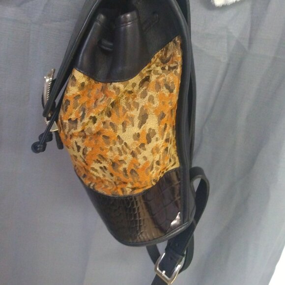 ❤️3 BRIGHTON Croc Leather & Leopard Top Handle / Backpack Bag Purse +Dustbag+FOB main image 6